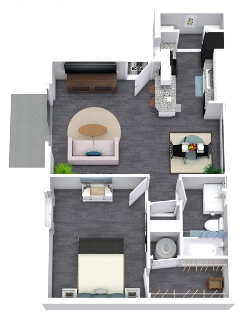 Floor plan for 1 bed, 1 bath, 650 sqft